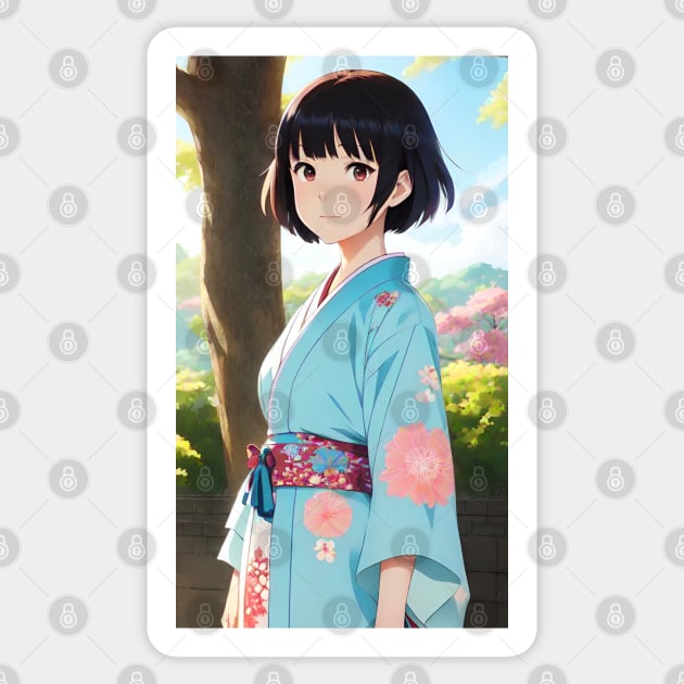 Anime Girl With Kimono 02 Sticker by SanTees